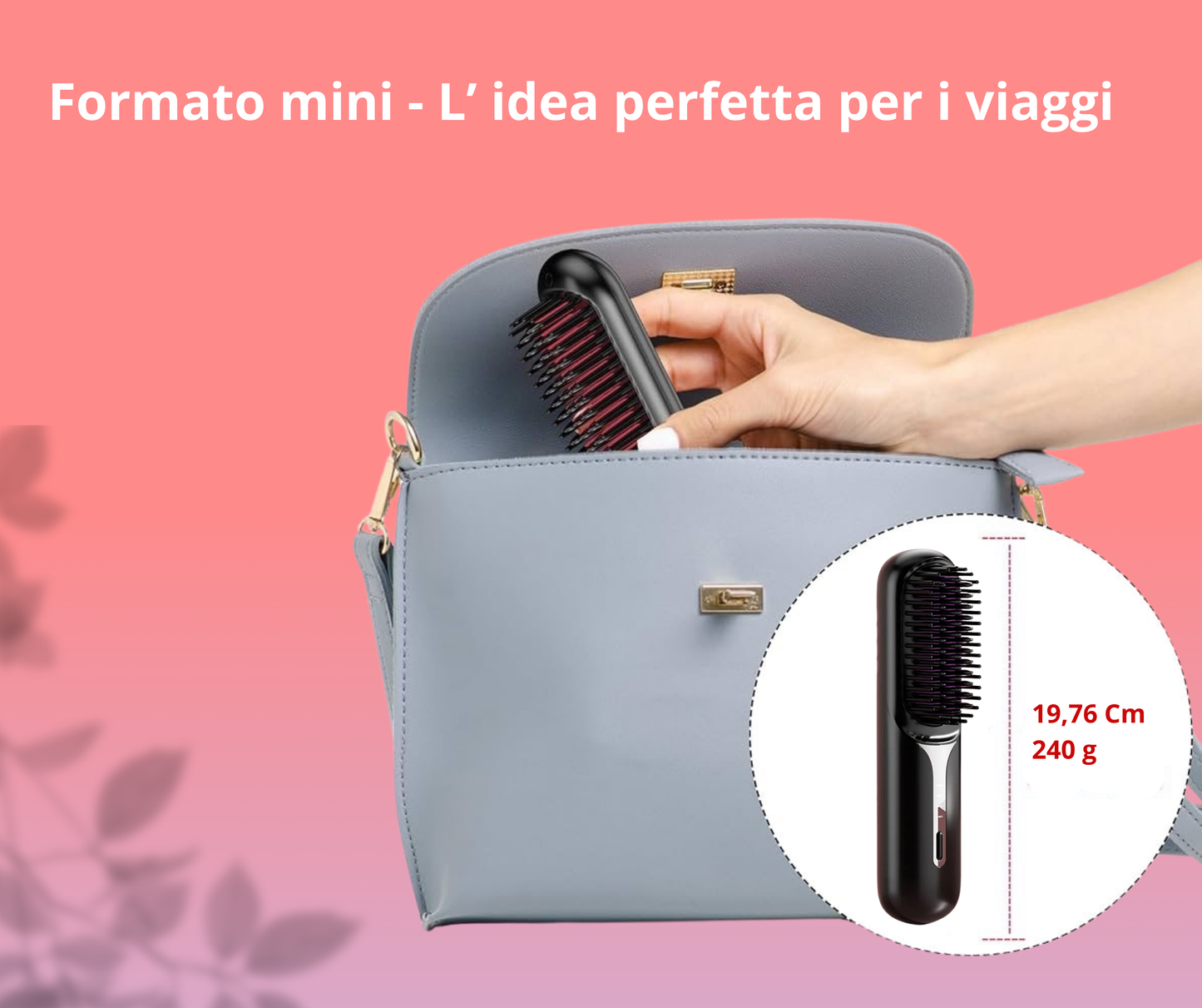 Spazzola lissante riscaldante per Capelli Senza Fili - Portatile e Professionale