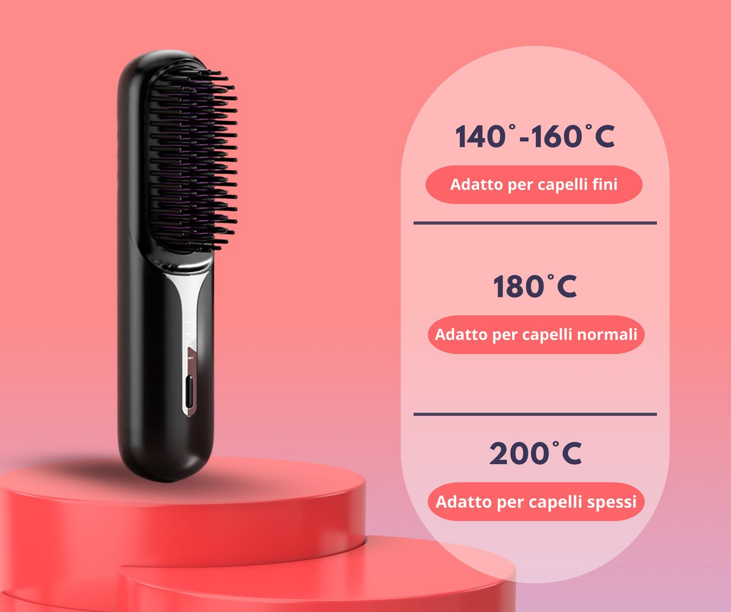 Spazzola lissante riscaldante per Capelli Senza Fili - Portatile e Professionale